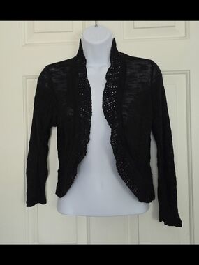 Vintage Y2K Rue21 Black Open Knit Cropped Shrug Bolero Cardigan XL EUC